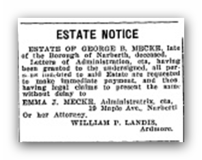 Oct 24 1925 G.B.Mecke Estate Notice